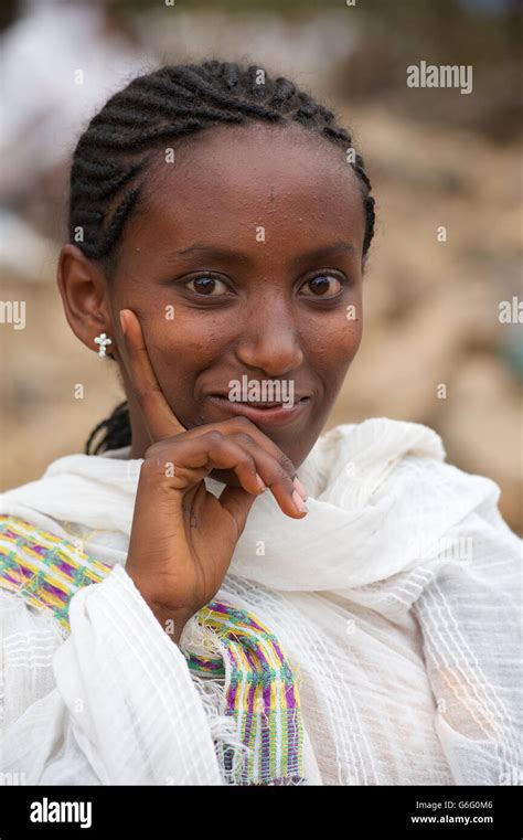 Portrait of an Ethiopian Christian girl, at Palm Sunday celebrations, Axum, Ethiopia Stock Photo ...