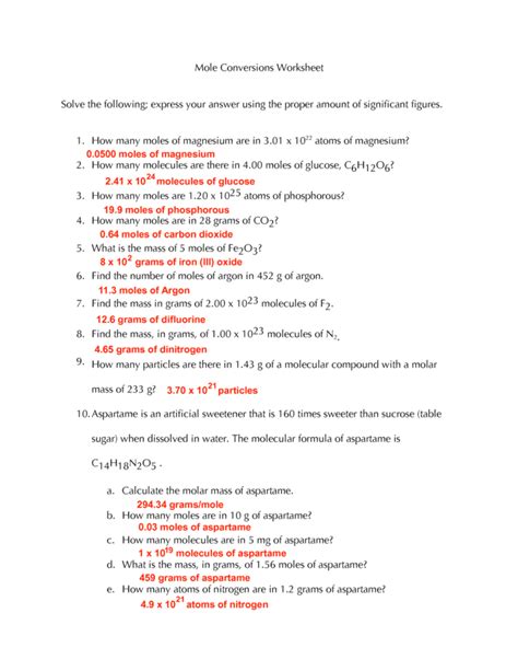 Mole Conversions Worksheet Answer Key Chem 1A Studocu — db-excel.com