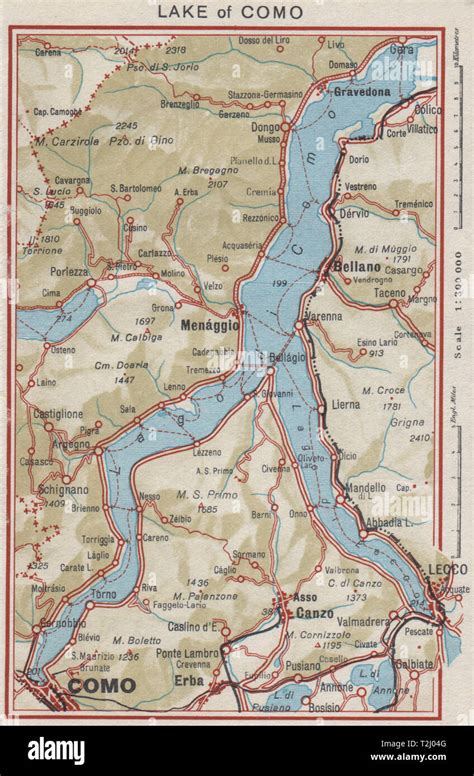 LAKE OF COMO. Lecco menaggio Bellano. Vintage map plan. Lago de Como ...