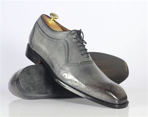 Oxford Gray Brogue Toe Real Leather Lace Up Shoes Men Formal Dress ...