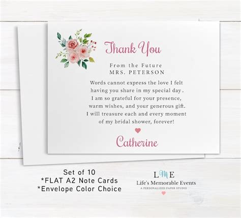 Bridal Shower Thank You Cards, From the Future Mrs Stationery, FLAT Personalized Thank You Cards ...