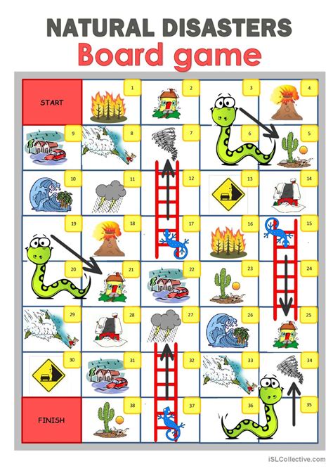 Natural disasters - Board game boar…: English ESL worksheets pdf & doc