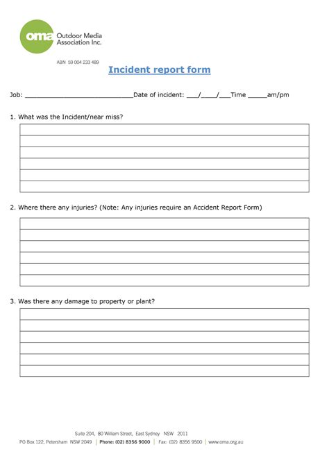 Printable Incident Report Template Word