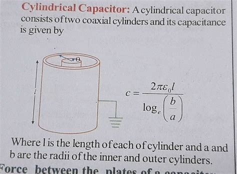 A cylindrical capacitor has two co - axial cylinders of length 20 cm ...