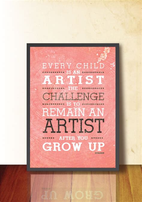 EVERY CHILD is an Artist, Poster Picasso Art Quote, Modern Wall Decor. Typography Pink Wall Art ...