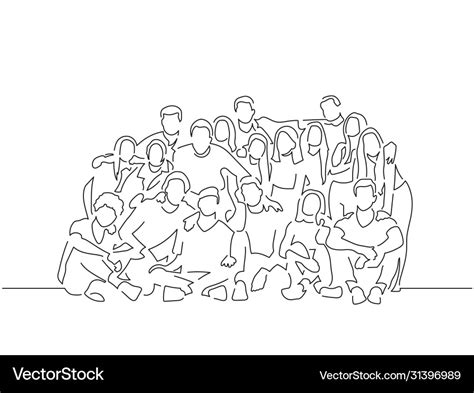 Group friends line drawing Royalty Free Vector Image