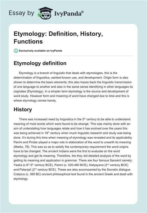 Etymology: Definition, History, Functions - 600 Words | Essay Example