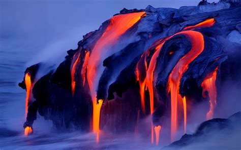 HD wallpaper: red and blue wallpaper, lava, landscape, long exposure ...