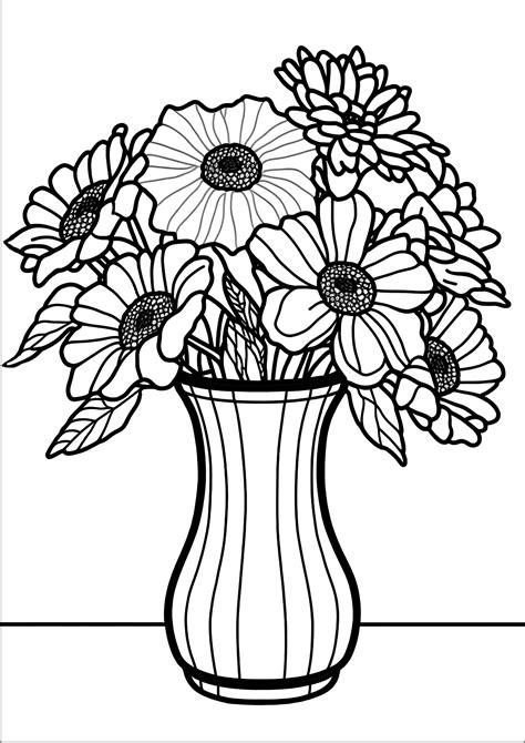 Flores en un jarrón - Dibujos de Flores para colorear para niños