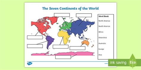 Seven Continents Labeling Activity | Continents Labeled