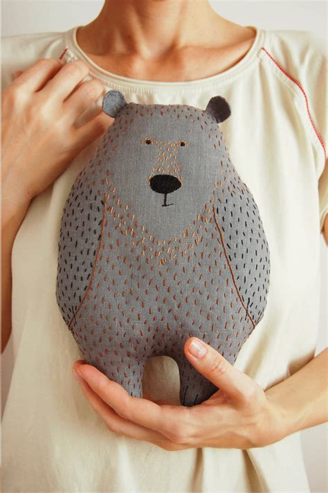 Woodland plush bear animal shaped pillow gray animal soft