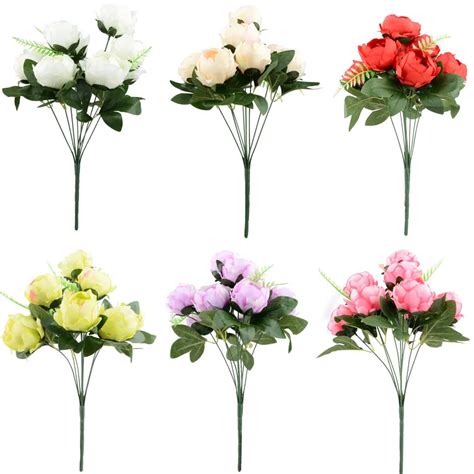 43cm Silk Peony Artificial Flowers Bouquet 9 Heads Real Touch Fake ...