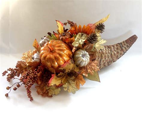 Fall silk flower arrangement, Fall Cornucopia centerpiece,Fall Cornucopia decorations, Thanksgi ...