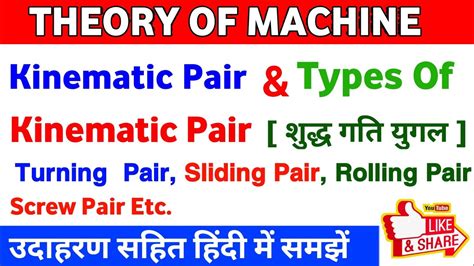 Kinematic pair in hindi | Types of kinematic pairs | Classification of Kinematics pair ...