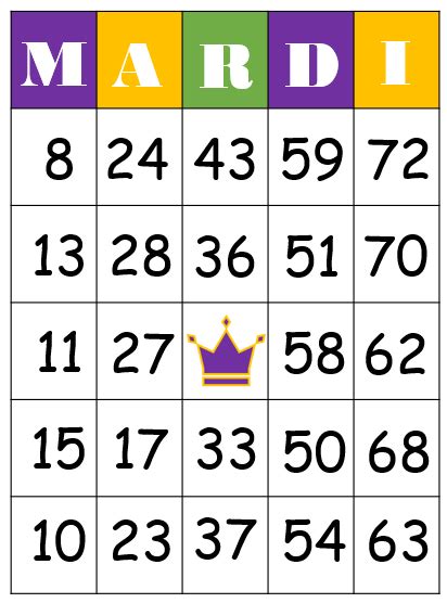 Mardi Gras Bingo Game