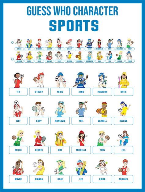 Guess Who Printable Character Sheets