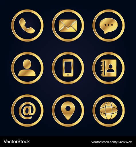 Set of gold business contact icons Royalty Free Vector Image
