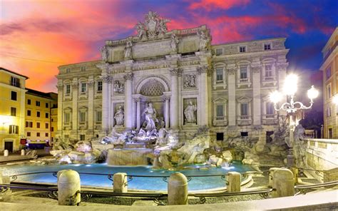 Download wallpapers Trevi Fountain, Europe, 4k, night, italian landmarks, Rome, Italy for ...