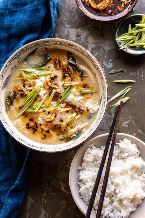 30 Minute Chinese Egg Drop Chicken Rice Soup with Garlicky Chile Oil. - Half Baked Harvest