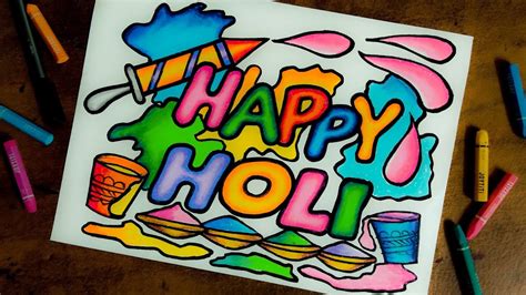 How to Draw Holi Festival | Holi Drawing | Easy Holi Drawing | Rang Panchmi Drawing | Holi Art ...