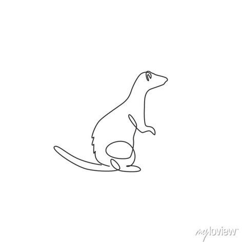 Single continuous line drawing of cute standing ferret for company ...