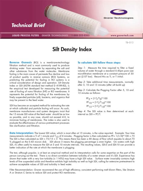 Silt Density Index: Technical Brief | Chemical Engineering | Chemistry