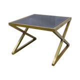 Italian Modern X-Frame Handcrafted Brass and Black Glass Coffee Table ...