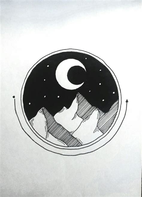 Mountain Drawing with Crescent