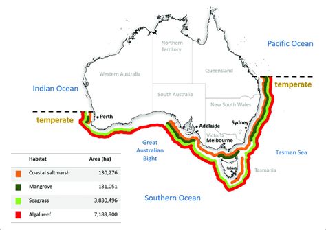 | Temperate extent of major coastal habitats indicated by solid... | Download Scientific Diagram