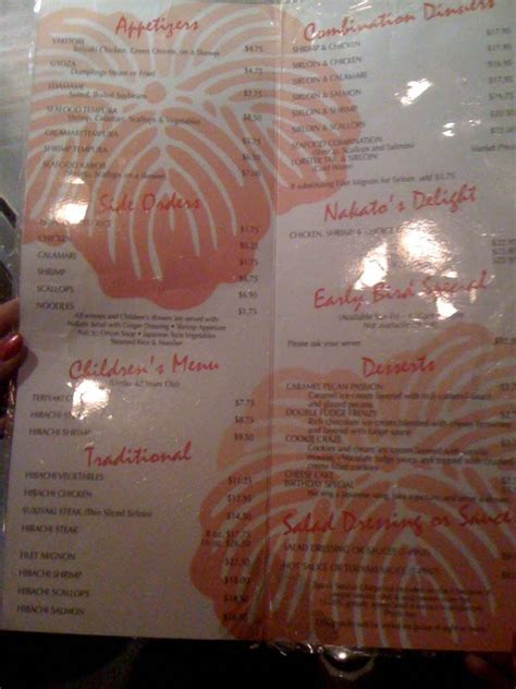 Menu at Nakato Japanese Steakhouse & Sushi Bar, Springfield