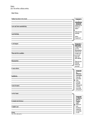 The BFG - Diary entry of the Bloodbottler | Teaching Resources