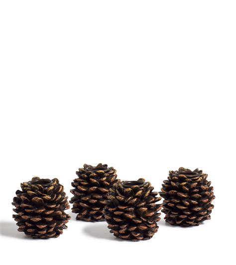 Set of Four Small Pine Cone Candle Holders - Brown | OKA