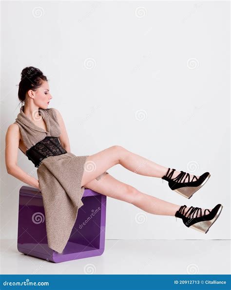 Fashion Girl With Long Legs Posing In Studio Stock Image - Image of ...