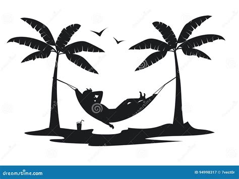 Person Relaxing Lying In Hammock On The Beach Under Palm Trees Cartoon ...