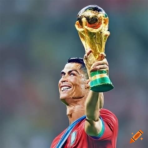 Ronaldo lifting the world cup trophy on Craiyon