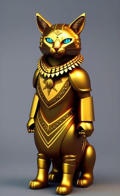 Premium AI Image | A gold cat statue with a gold and black collar.