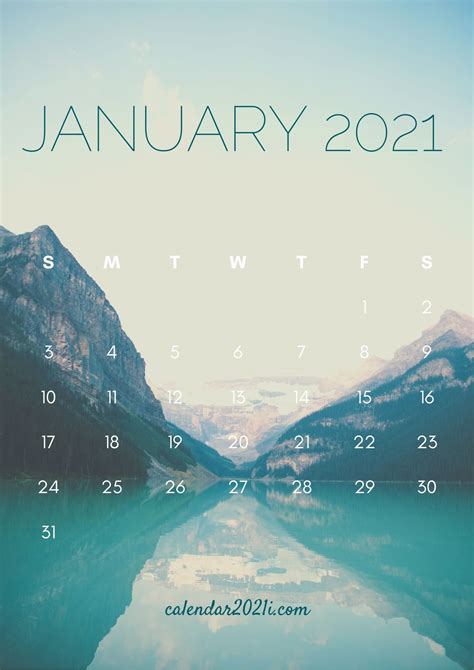 January 2021 Calendar Desktop Wallpaper