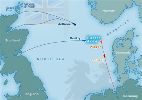 Map Displaying Battle of Jutland Battle Area. Fleet Positions at 14.00 ...