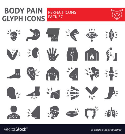 Body pain glyph icon set organs ache symbols Vector Image