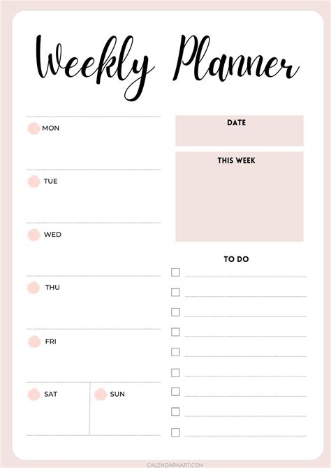 Free Printable Weekly Planner Templates - CalendarKart | Free printable weekly planner template ...