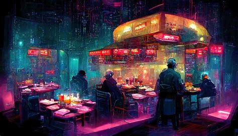 Premium AI Image | Cyberpunk restaurant concept art digital painting