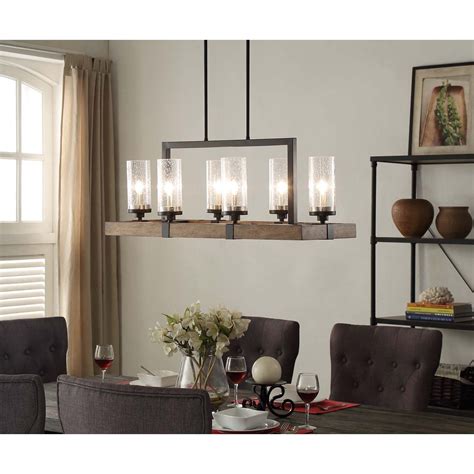 Vineyard Metal and Wood 6-Light Chandelier with Seeded Glass Shades ...