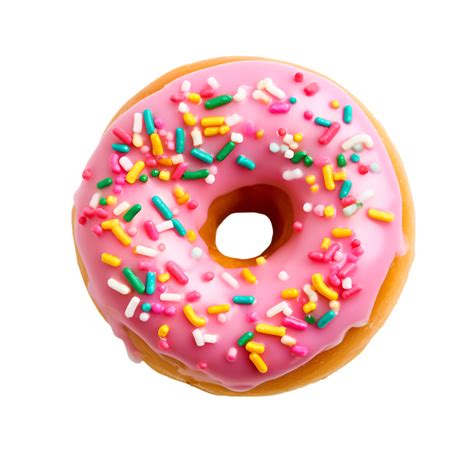 photo of one delicious donut with topping, top view isolated on a transparent background ...