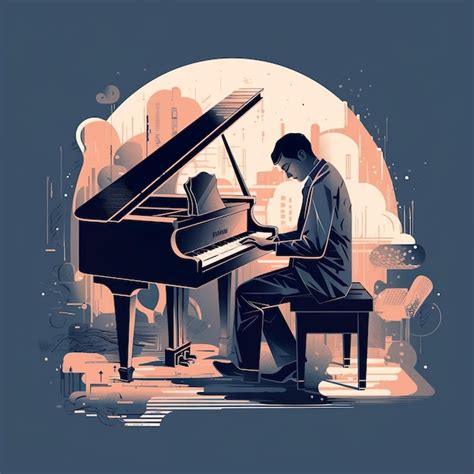 Premium AI Image | A drawing of a man playing a piano with the words " music " on the bottom.