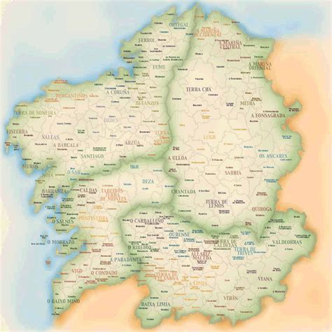 Mapa de Concellos y comarcas de Galicia - mapa.owje.com