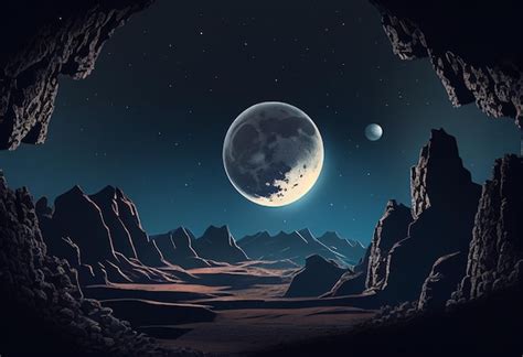 Moon in sky at night background asset game 2D futuristic generative ai | AI-generated image