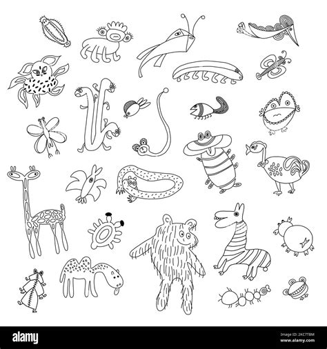 Set of unique fantastic strange animals. Doodle style characters Stock Vector Image & Art - Alamy