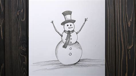 Snowman drawing step by step - Pencil drawing ideas