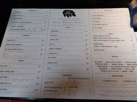 Menu at Fat Hippo Nottingham restaurant, Nottingham