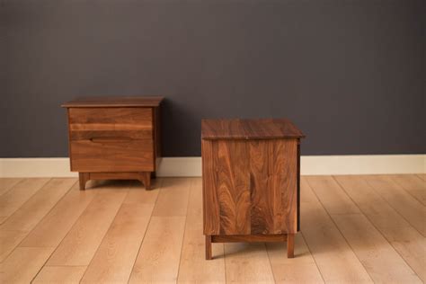 Pair of Mid-Century Modern Solid Walnut Nightstands - Mid Century Maddist